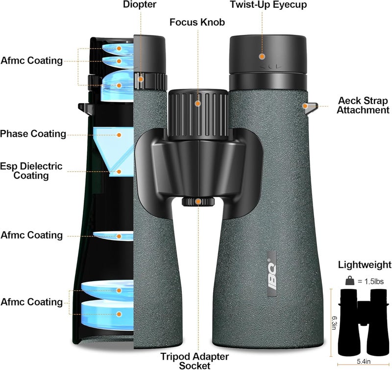 IBQ 12x50 UHD Binoculars for Adults High Powered with Upgraded Phone Adapter - Large View, Lightweight, IPX7 Waterproof - Binoculars for Hunting Bird Watching Travel Cruise - Image 4